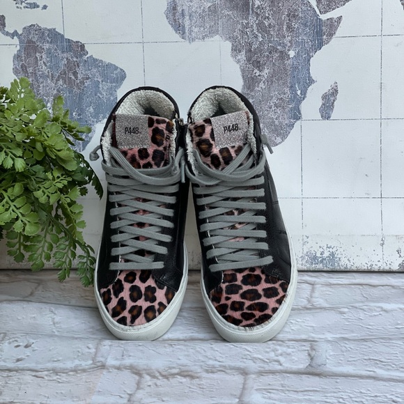 P448 STAR LEATHER HIGH TOP SNEAKER in Pleo Black Leather 35/5 - Picture 12 of 12